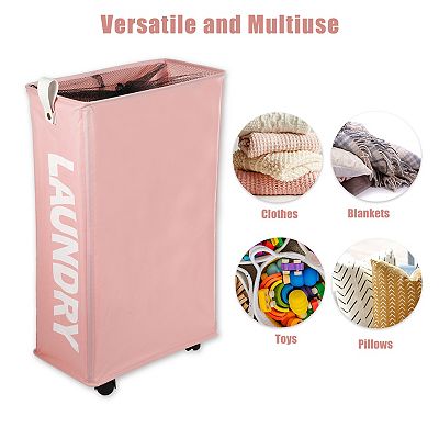 Laundry Basket With Wheels, Clothes Hamper With Handle For Corner Dorm