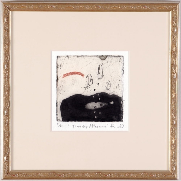 銅版画でオバタクミが制作した抽象画「Thursday Afternoon」を通販で販売