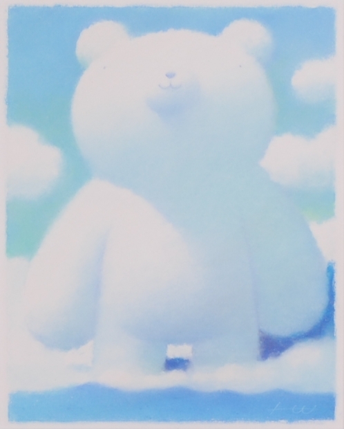 パステル画の絵画で渡辺宏が描いた熊の絵「空からのおくりもの」を購入
