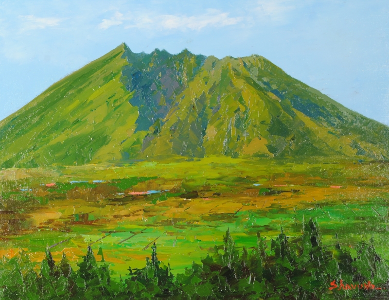 油絵の絵画で春野修一が描いた阿蘇の絵の油絵「根子岳」を購入