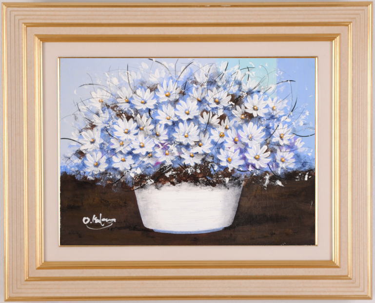 油絵 絵画 美術品 花 マーガレット S.TANKA 梱包はヤマトさん