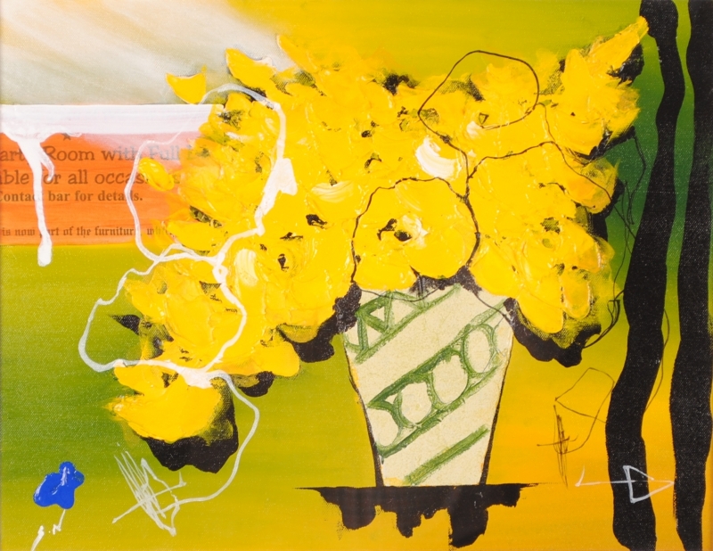 油絵の絵画で西原正一が描いた花の油絵「黄色い薔薇・3」を購入