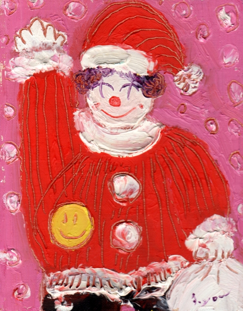 油絵の絵画で安食洋が描いたピエロの絵の油絵「サンタピエロ」をご購入