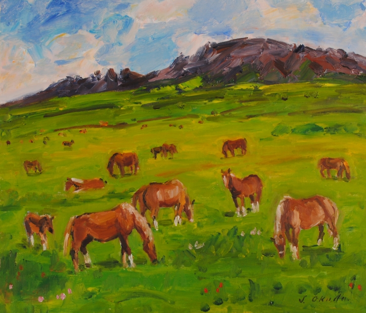 油絵の絵画で熊本の阿蘇の風景画を描いた奥田省一の油絵「阿蘇」を販売