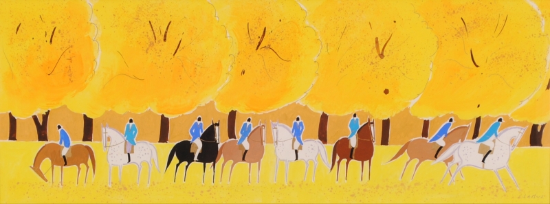 絵画のアクリル画でセルジュ・ラシスが描いた馬の絵「8頭の馬と