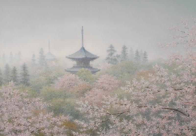 桜の絵画を油絵で描いた酒井英利の和の桜の絵「春麗(真如堂)」を通販で販売