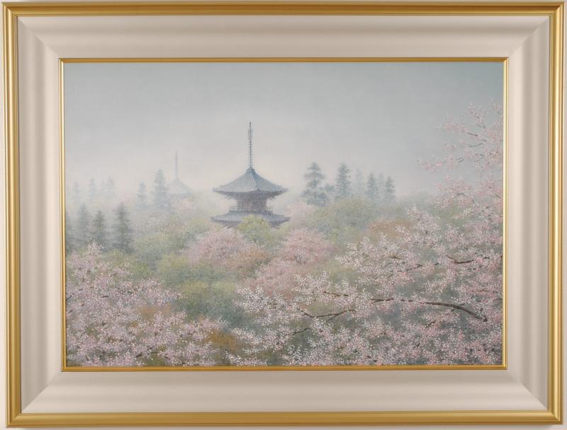 桜の絵画を油絵で描いた酒井英利の和の桜の絵「春麗(真如堂)」を通販で販売