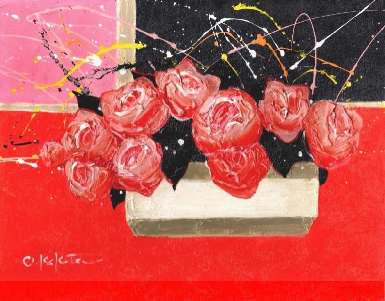 花の絵画を油絵で描いた柿田治の花の絵「赤い薔薇」を通販で販売