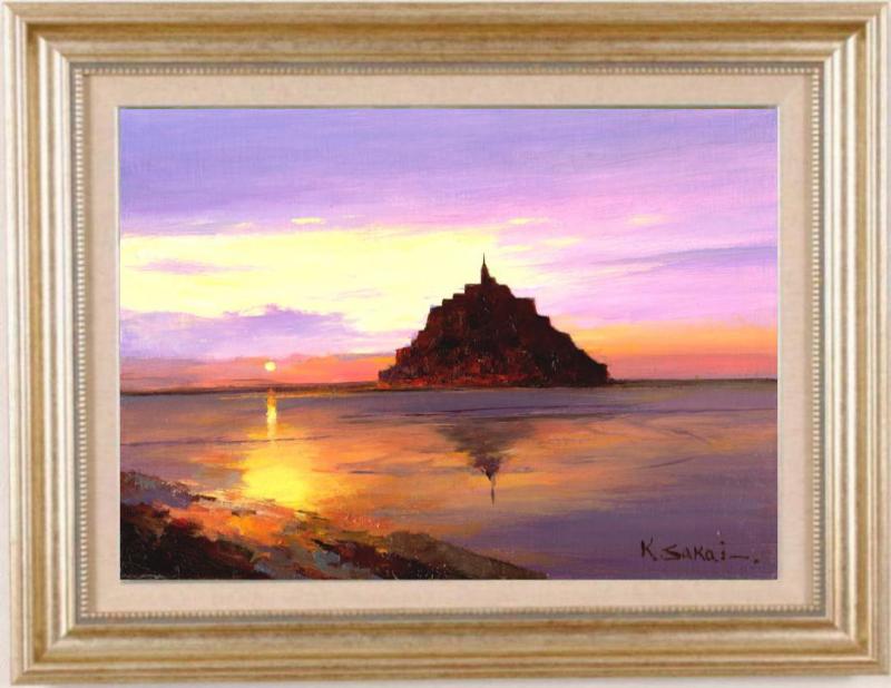 油絵の絵画で酒井健吉が描いたフランスの絵「モンサンミッシェル」を