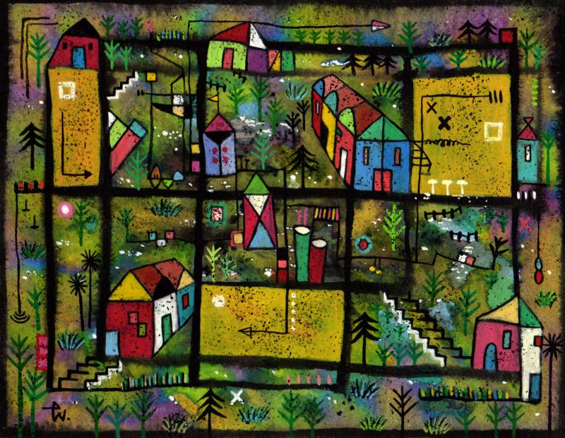 絵画の水彩画で若松愛子が描いた抽象画の絵「幸福な7月」を通販で販売