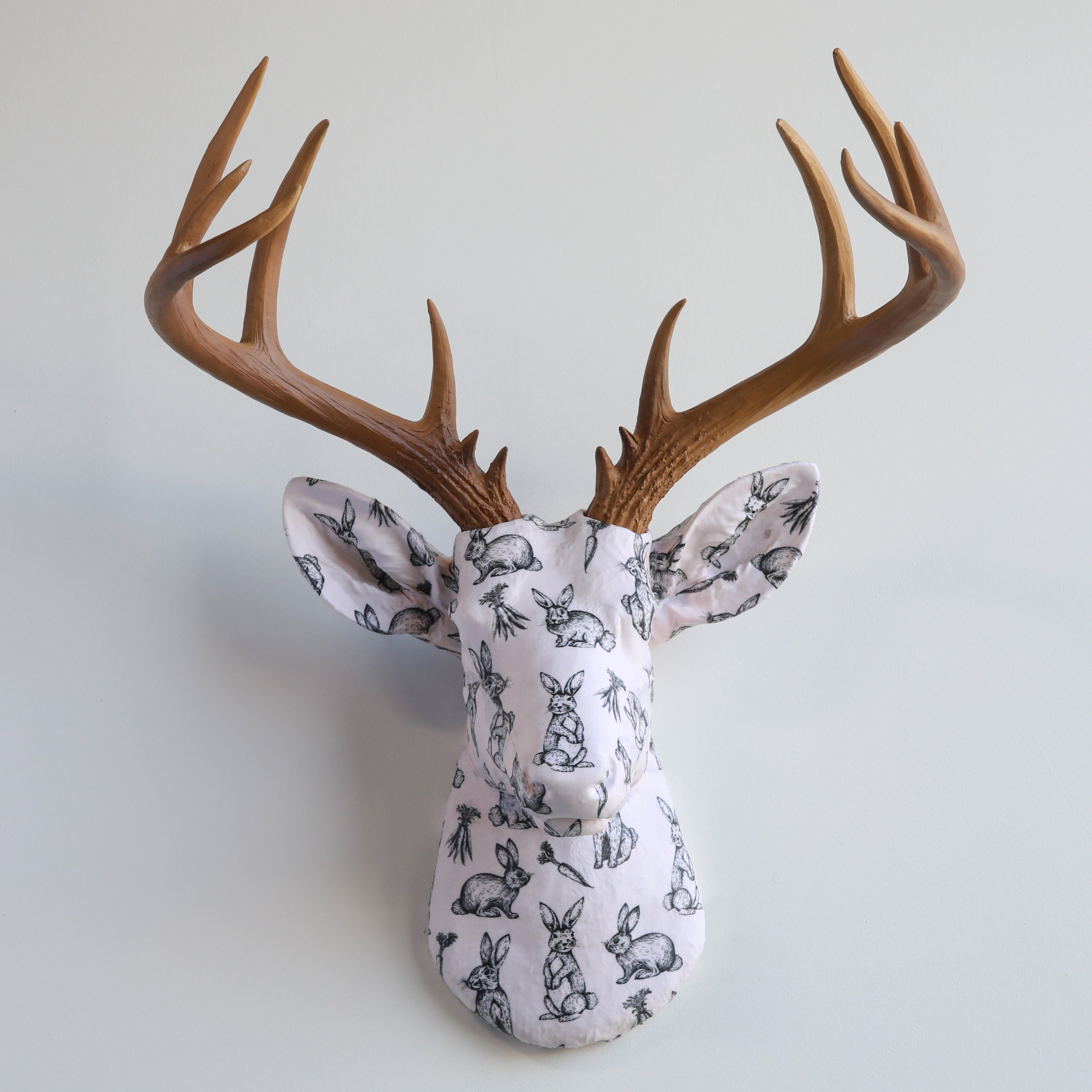 Fabric-Wrapped Deer Head - Woodland and Nature Patterns – Near and