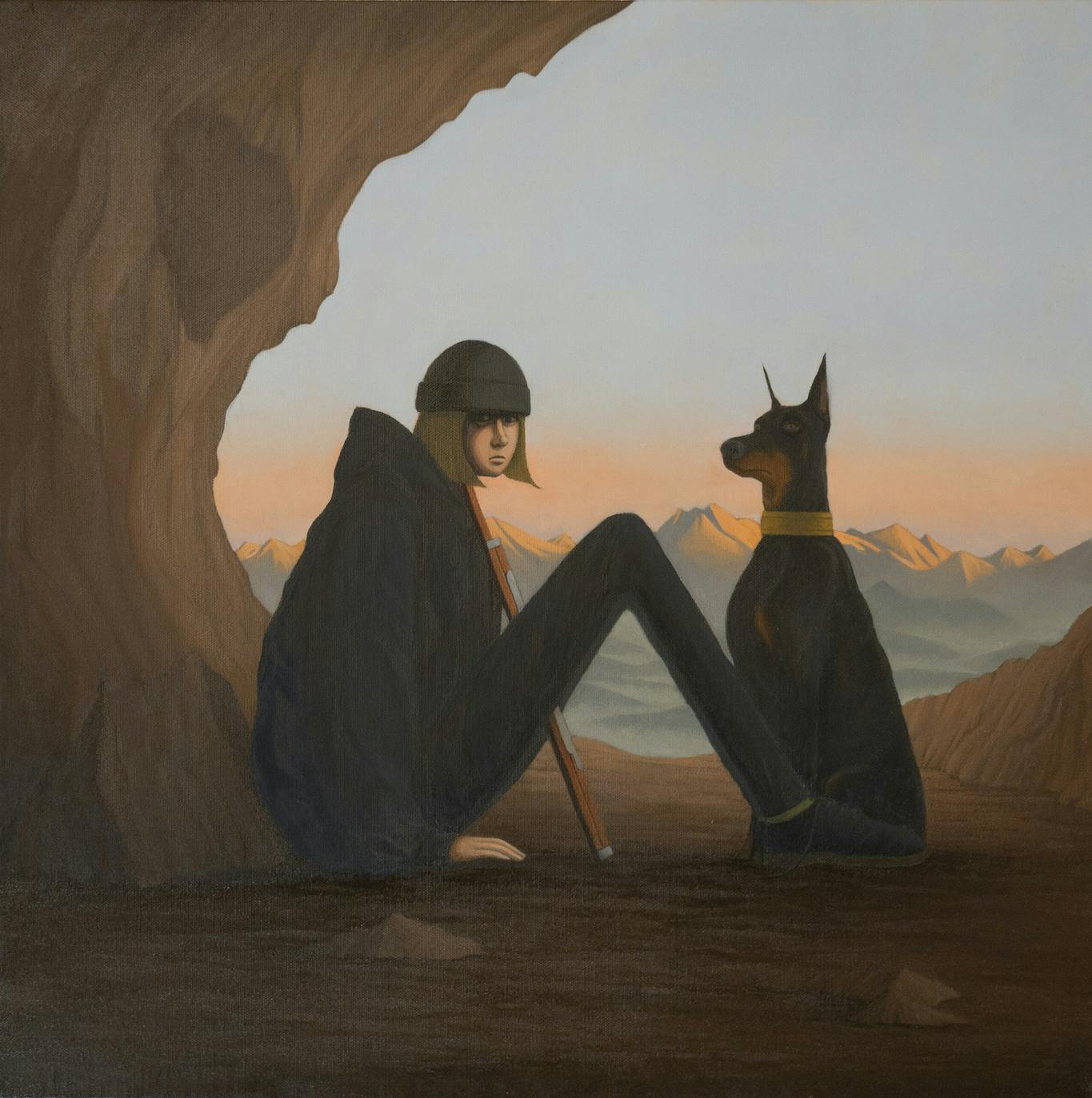 HOMAGE No.1（黒い犬を連れた自画像）：Sablo Mikawa | OIL - 現代