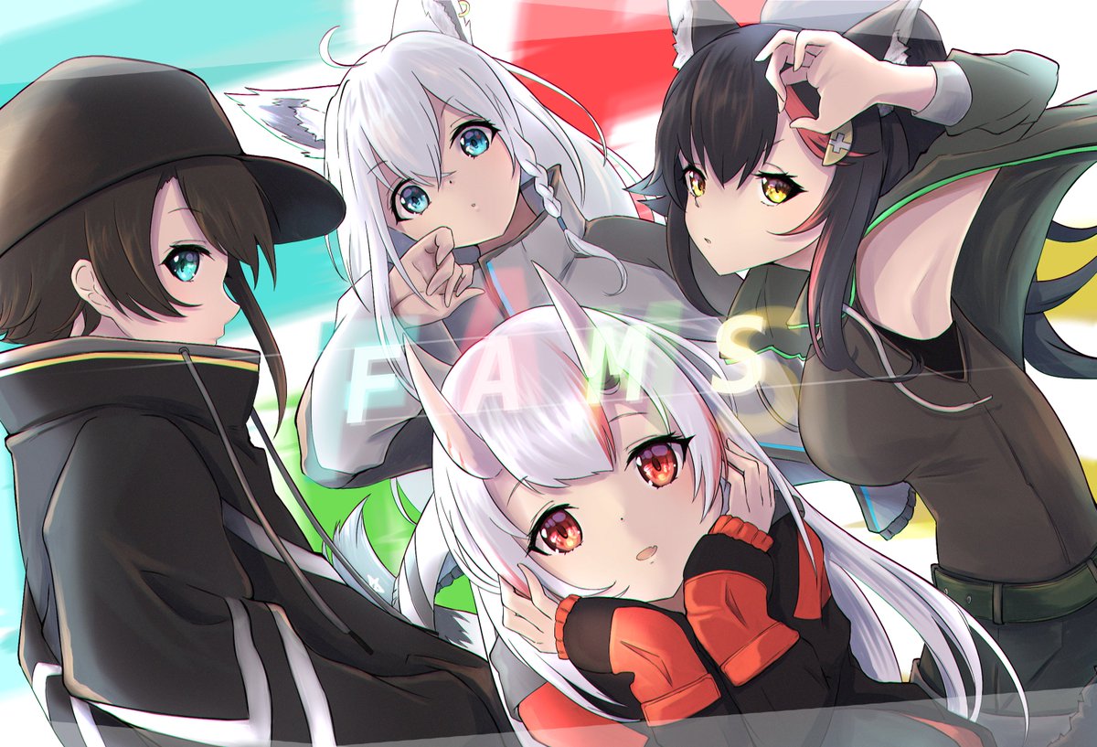 百鬼あやめ ,大神ミオ ,大空スバル ,白上フブキ 「?‌?‌?‌? #FAMS #絵