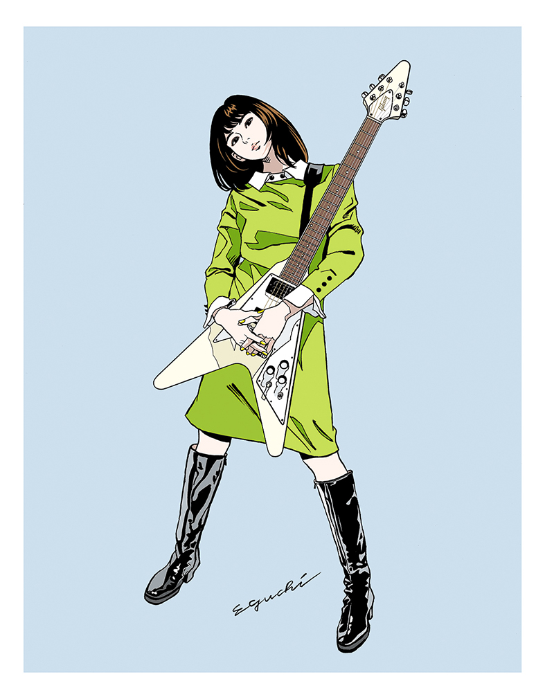 昨年gibson130周年記念で描いたギター女子のイラスト二作品を版画