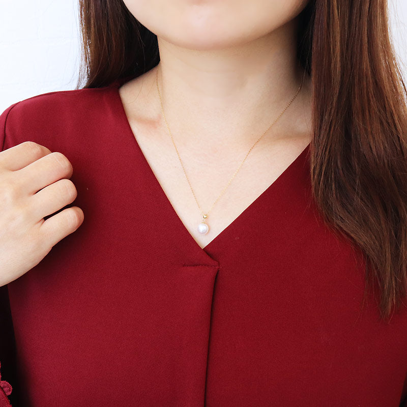 あこや真珠 Y字ネックレス K18YG 7.5-8mm スライド式 真珠ネックレス