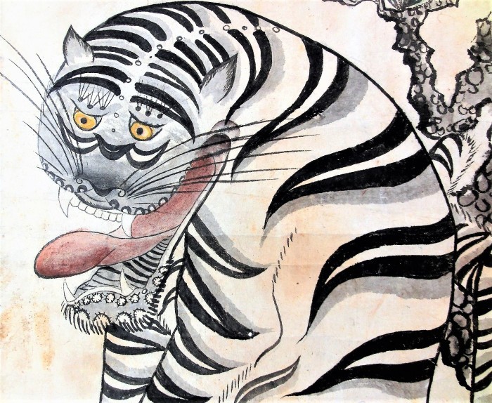 李朝民画「虎鵲図」軸装 : 骨董じじばば