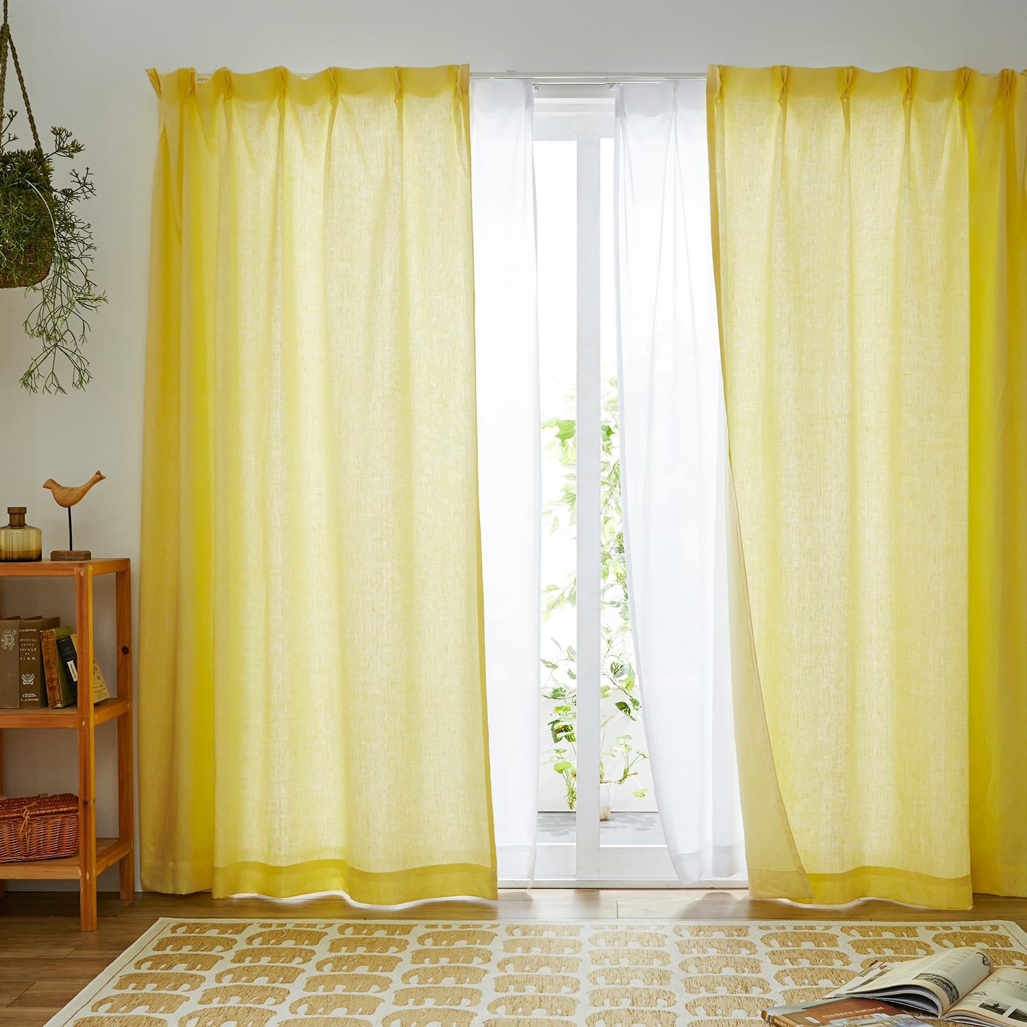 99サイズ】 鮮やかな色彩のリネン100％のカーテン ＜2枚組／1枚