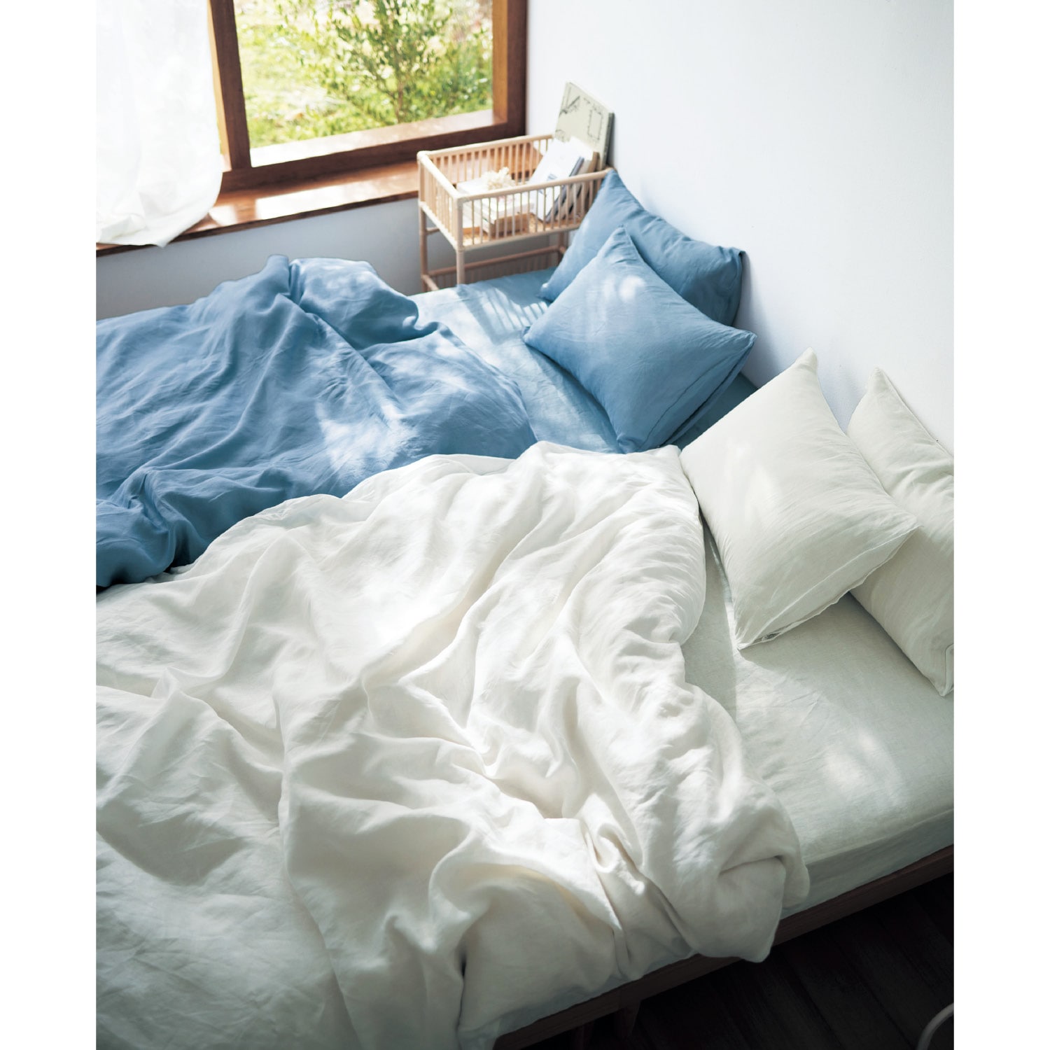 フレンチリネンのフラワー刺繍掛け布団カバー（掛け布団カバー