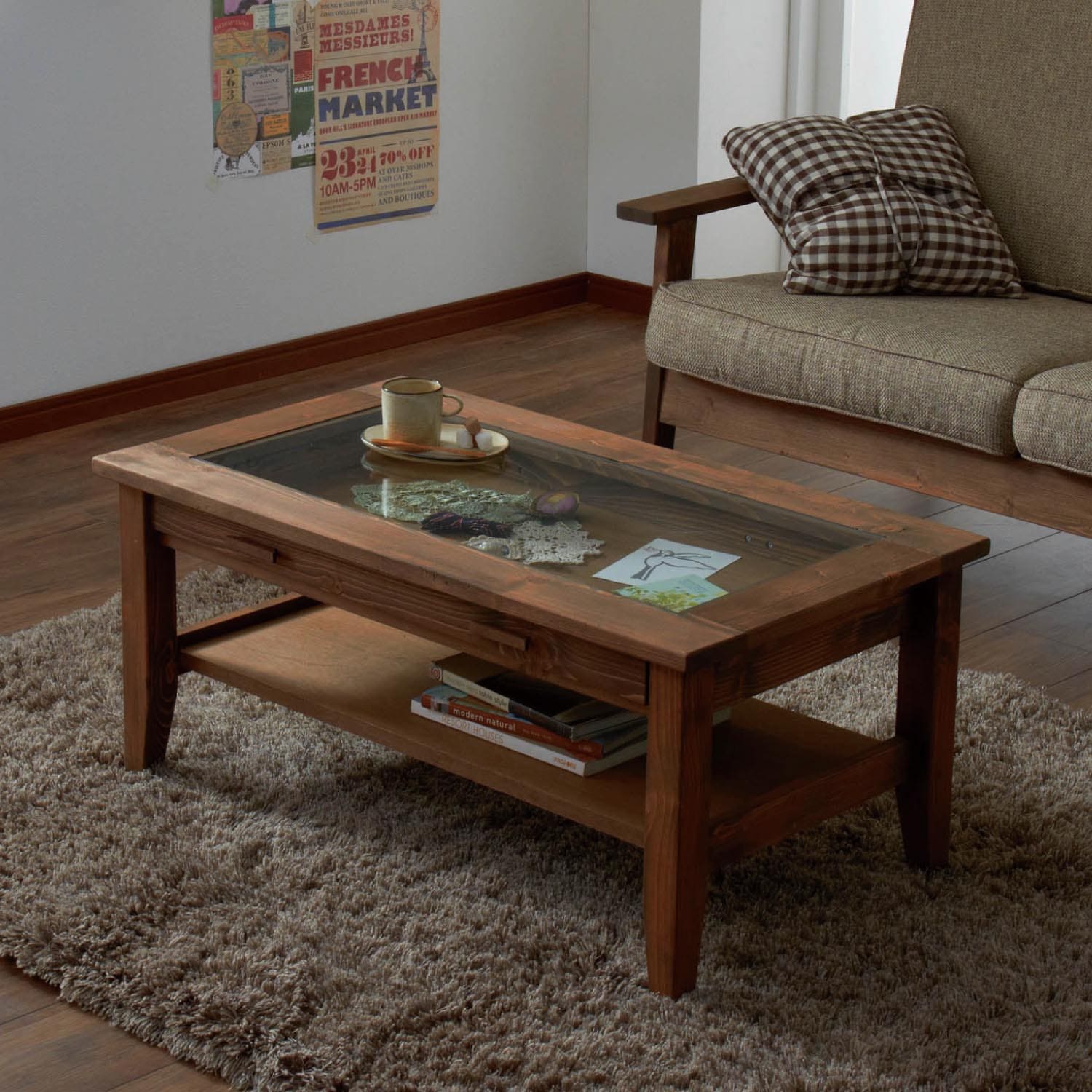 アンティーク調コレクションリビングローテーブル（ローテーブル