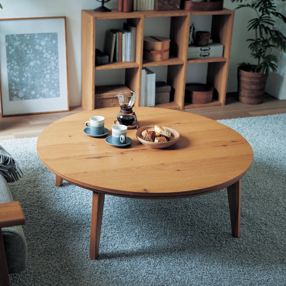 円形木製こたつ 直径80㎝Aタイプ　ベルメゾン　オーク節あり 節ありオーク材の円形こたつテーブル <直径80／105cm>｜通販の