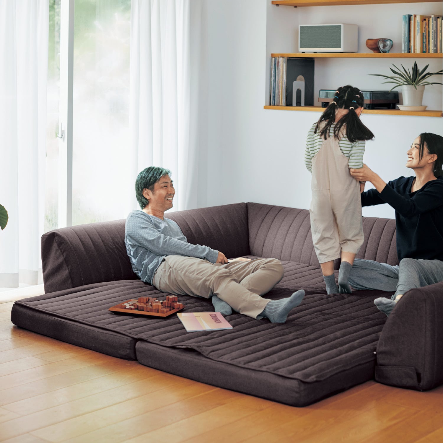 極厚ラグのカバーが洗えるダブルコーナークッション（ローソファー