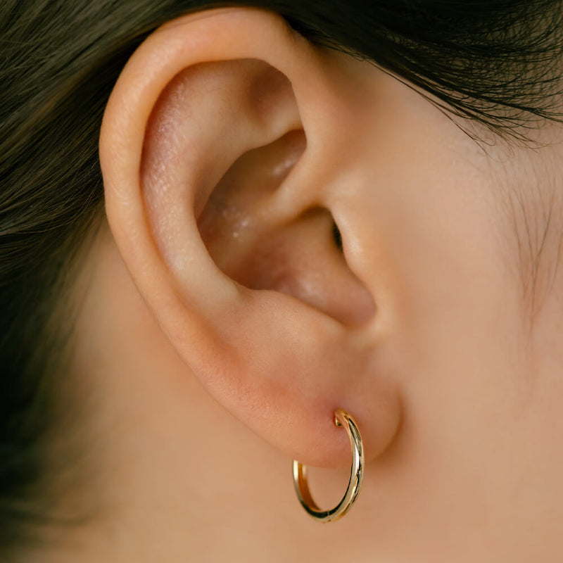 K18フープピアス(外径14.5mm)。つけっぱなし・デイリーユースに