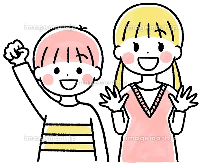 笑顔で喜ぶ子供の水彩風手書きのイラスト [300037320]｜毎月1点無料