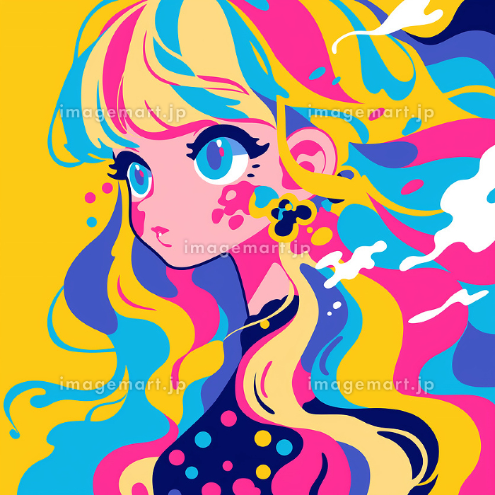 ポップアート風おしゃれ女子イラスト カラフルなファッション 大きな