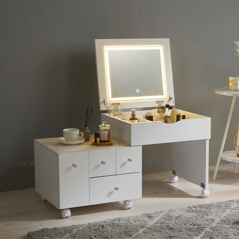 Isabally ドレッサー コンパクト テーブル LEDライト付き 幅48c* 伸縮