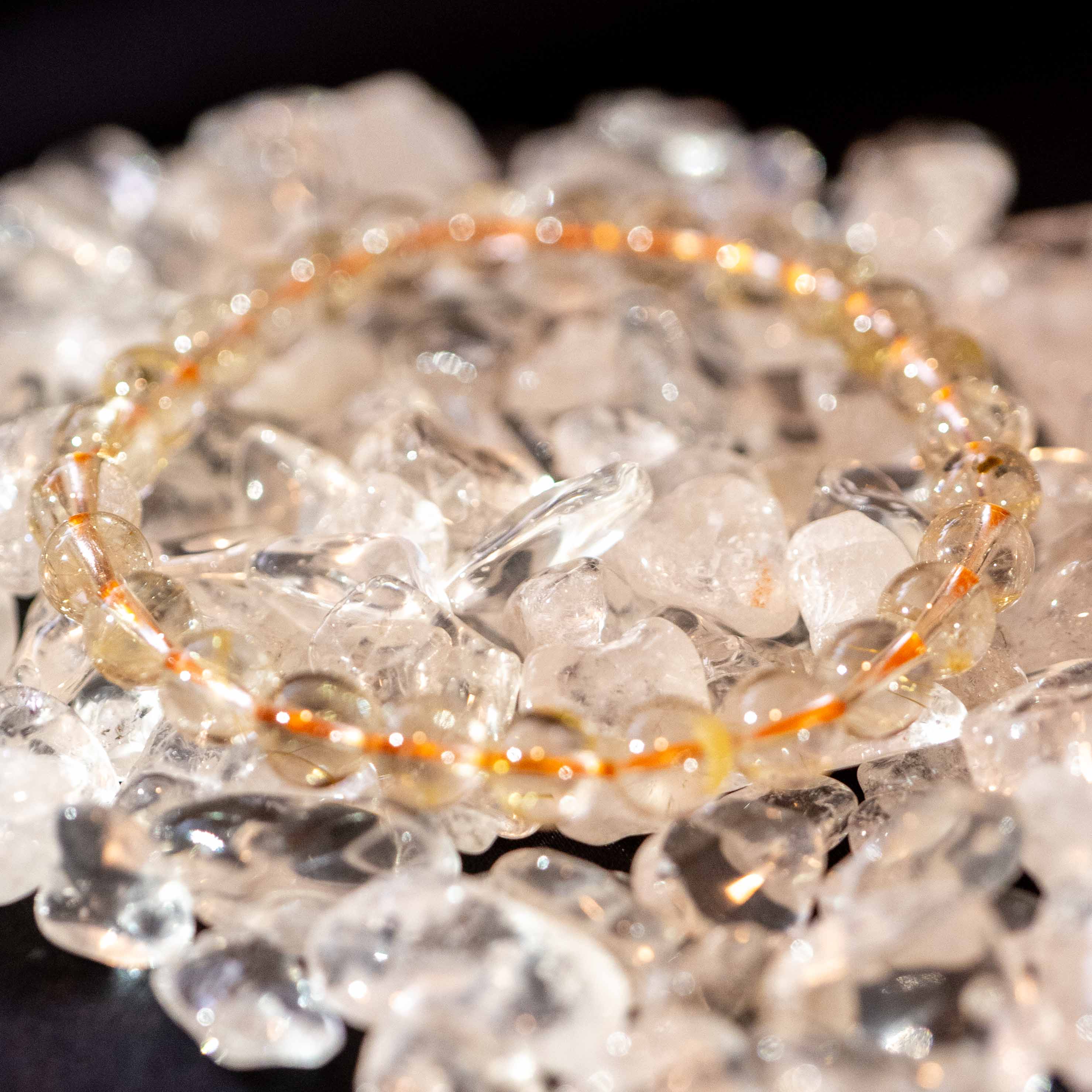 高透明度クリアタイプ】ルチルクォーツ 7mm玉 タイチン ブレスレッド