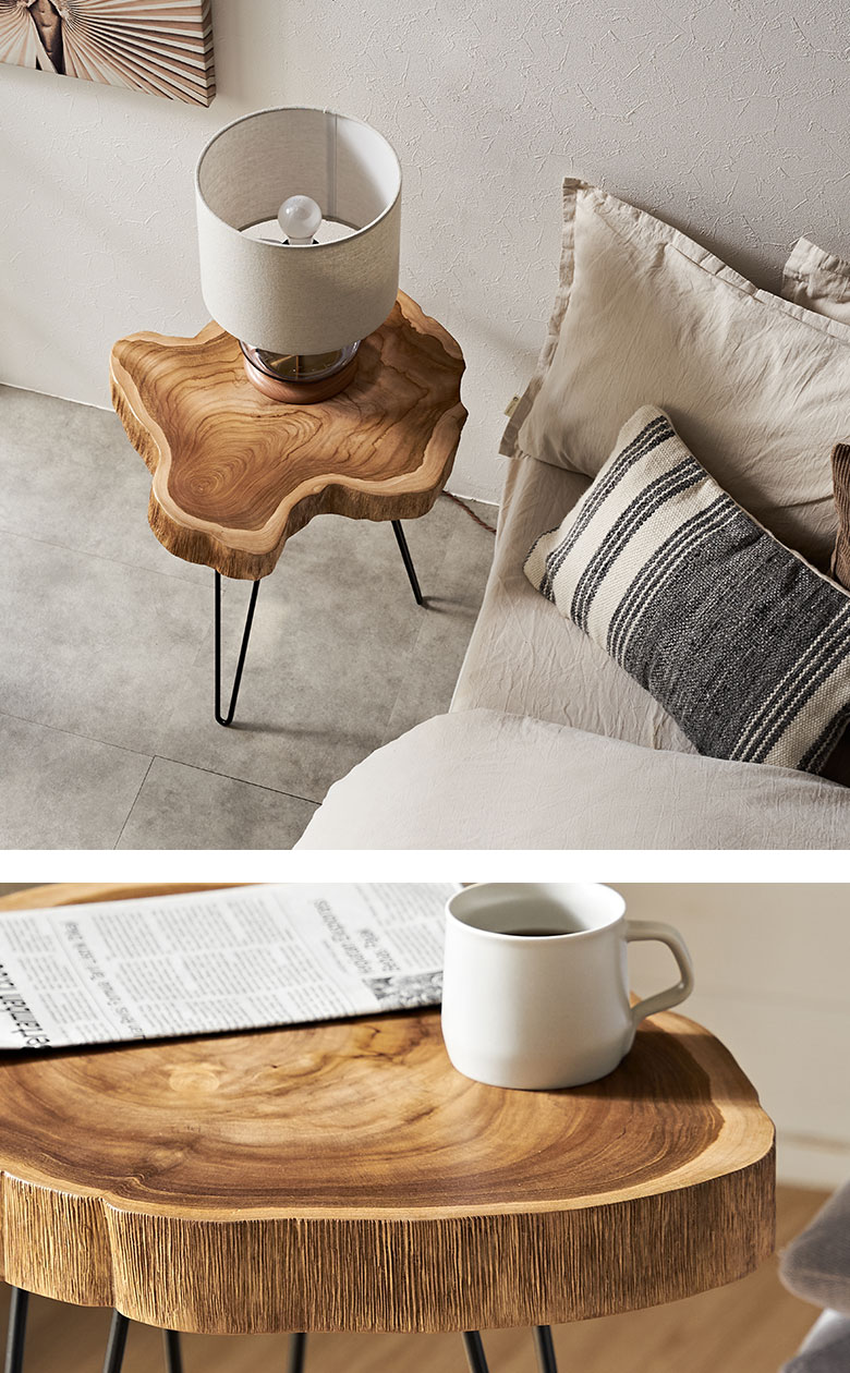 天然木チークウッド無垢材の切り株をそのまま生かして作られたサイド