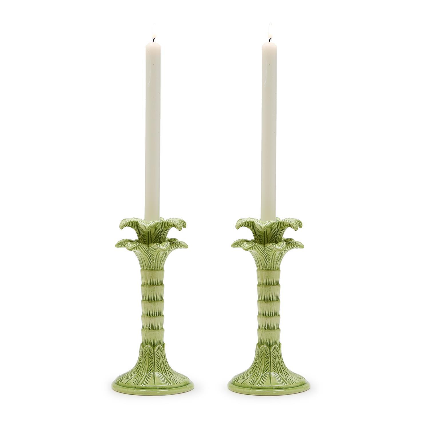 S/2 Green Palm Leaf Taper Candlestick Holder