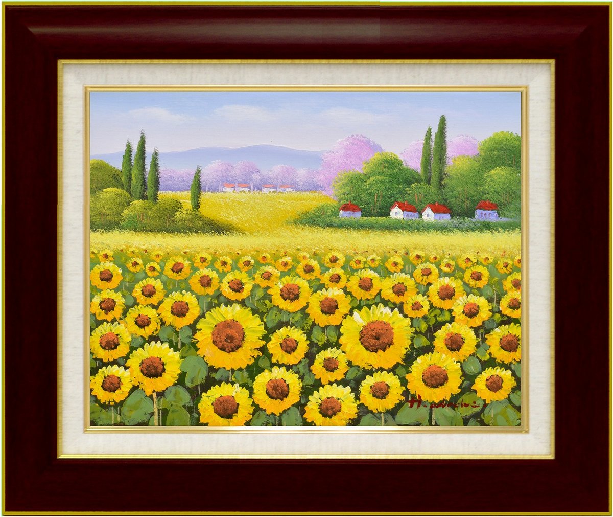 楽天市場】手描き油絵 足立 弘樹 ひまわり畑1 F10 画家本人手描き絵画