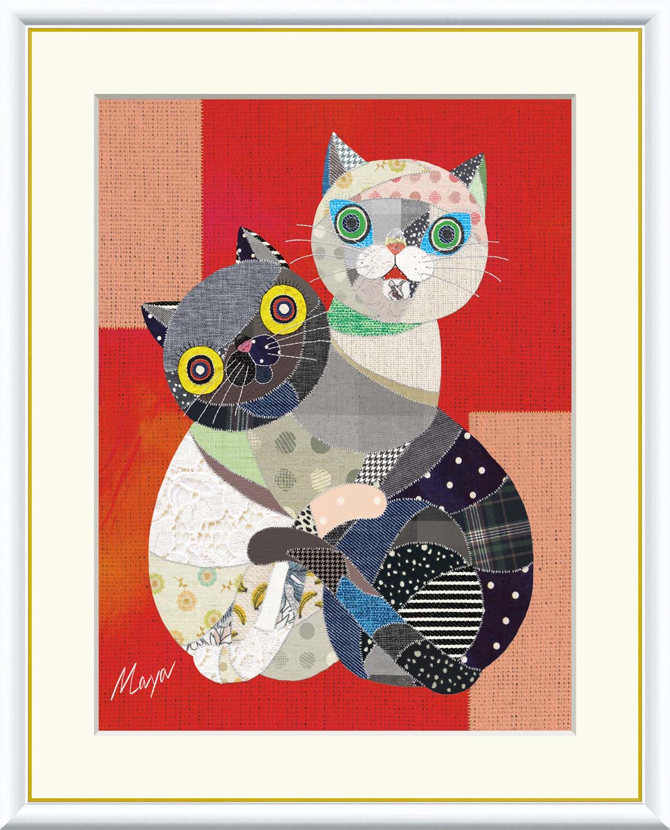 楽天市場】絵画 現代アート 黒猫と白猫 池田麻耶 額入り インテリア