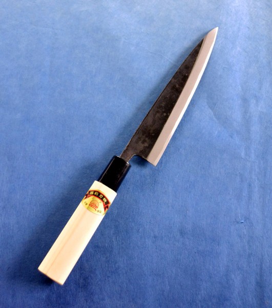 楽天市場】江戸菊水 黒打 貝サキ包丁 150mm 片刃 鋼付 朴柄 越前打刃物