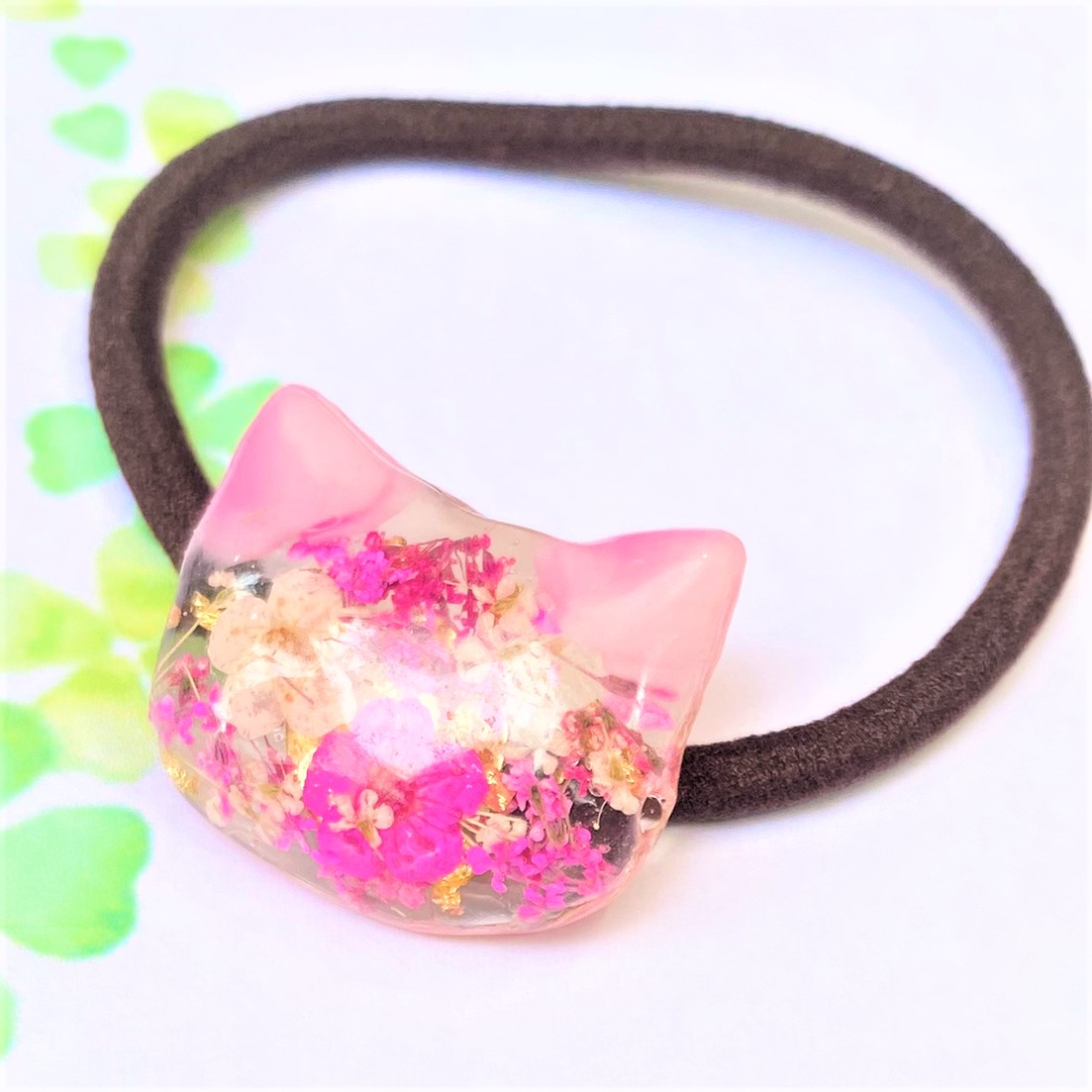 ねこちゃんヘアゴム 猫 ドライフラワー フラワー 髪飾り お花ネコ