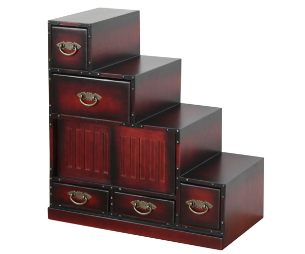 ミヤグチ企販 チェスト 民芸調 階段風 右下がり 古美調引手 引き戸付