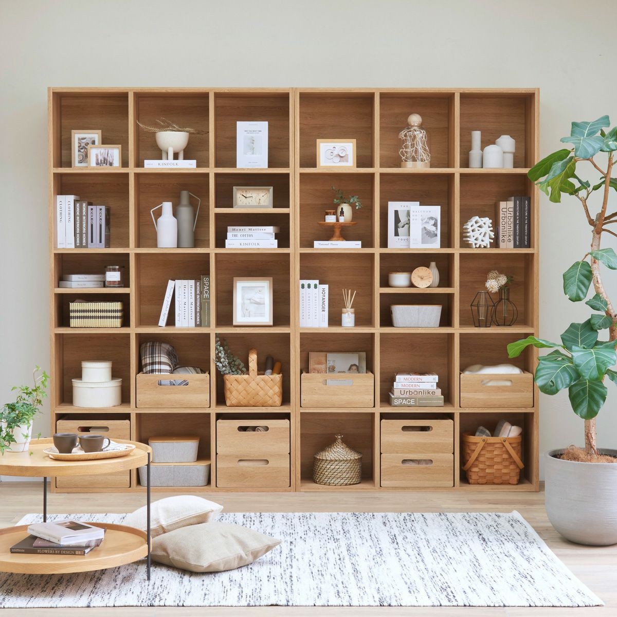 フリーラック 幅124cm 高さ206cm ナチュラルブラウン マス目ラック