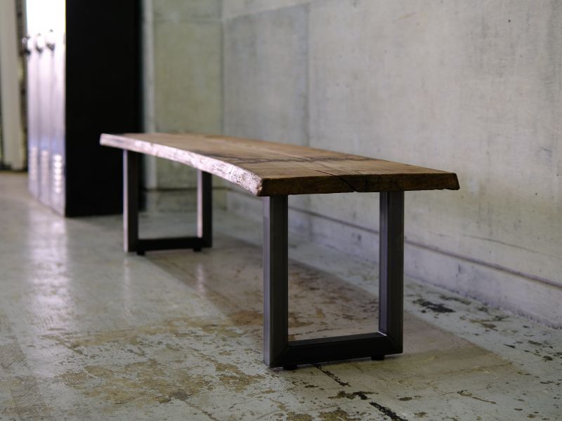 ≪SOLD OUT≫【無垢一枚板 クリ/栗/W1640mm×D380~420mm×H400mm/鉄脚