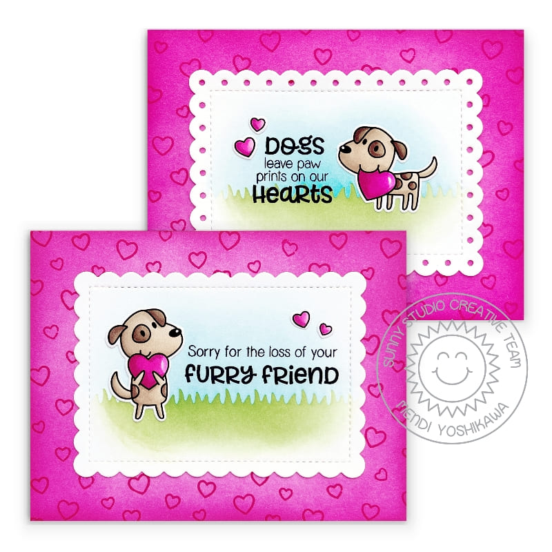 Sunny Studio Puppy Love Stamps Dogs with Hearts 2x3 Clear Set