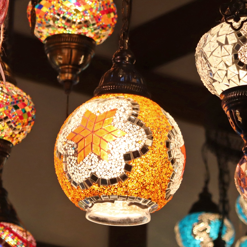 キリムスタイル / トルコモザイクランプ ペンダントランプ 直径15cm