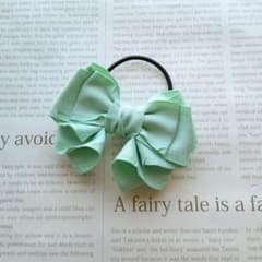 リボン ヘアゴムriana ribbon♡緑 ふんわり 可愛い♡ハンドメイド