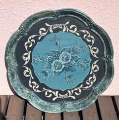 B-29 深型の青いお盆 ヒンデローペン風 トールペイント作品 - メルカリ