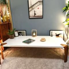 希少】天童木工 名作ローテーブル成形合板脚／アントラー白メラミン天