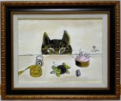 F6号】藤田嗣治【仕立て屋の猫】手描き/表裏サイン・鑑定書有/油彩
