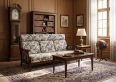 美品】アンティーク調 2人掛けソファ ボタニカル柄 木製フレーム