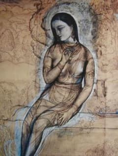 村上華岳、【裸婦下絵】、希少な画集画、新品高級額・額装付、状態良好