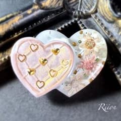 no.1111❤︎V.デー‪‪❤︎‬ダブルハートフロラルレジンヘアゴム‪‪❤︎‬B‬‬