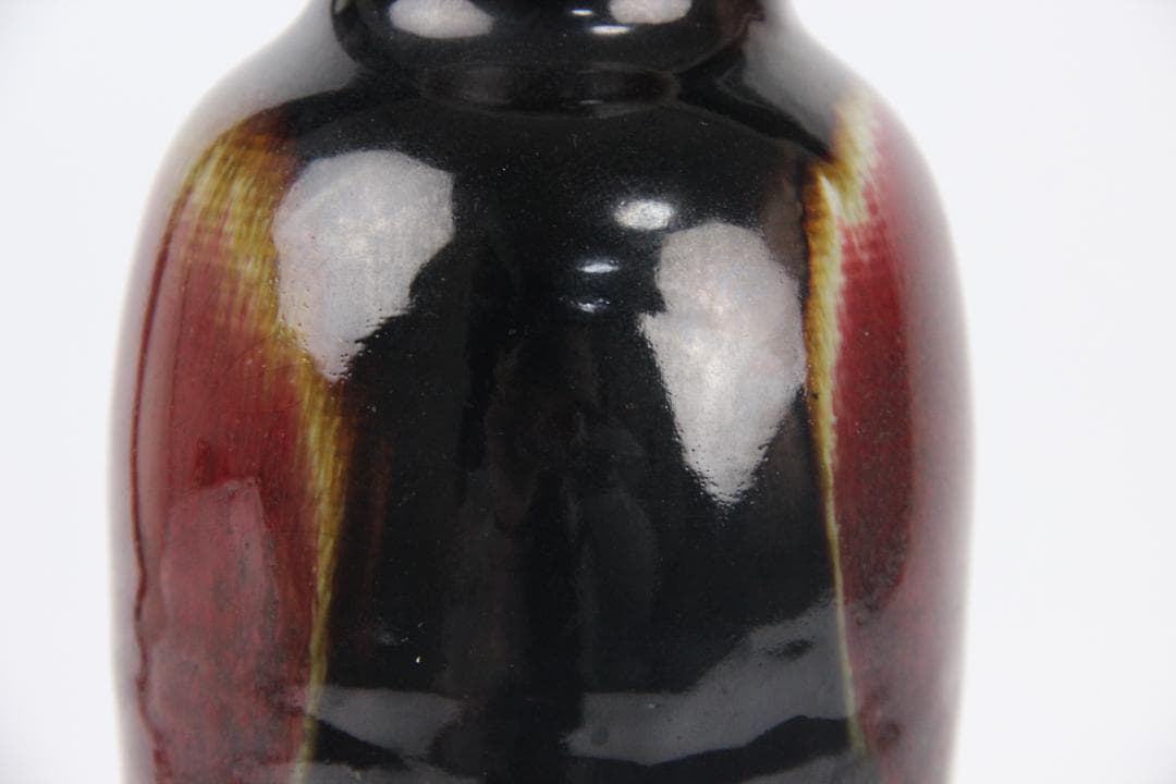 中国美術 清代 官窯 窯変紅釉 郎窯紅 花瓶 中国 時代物 欠けあり ED5-8