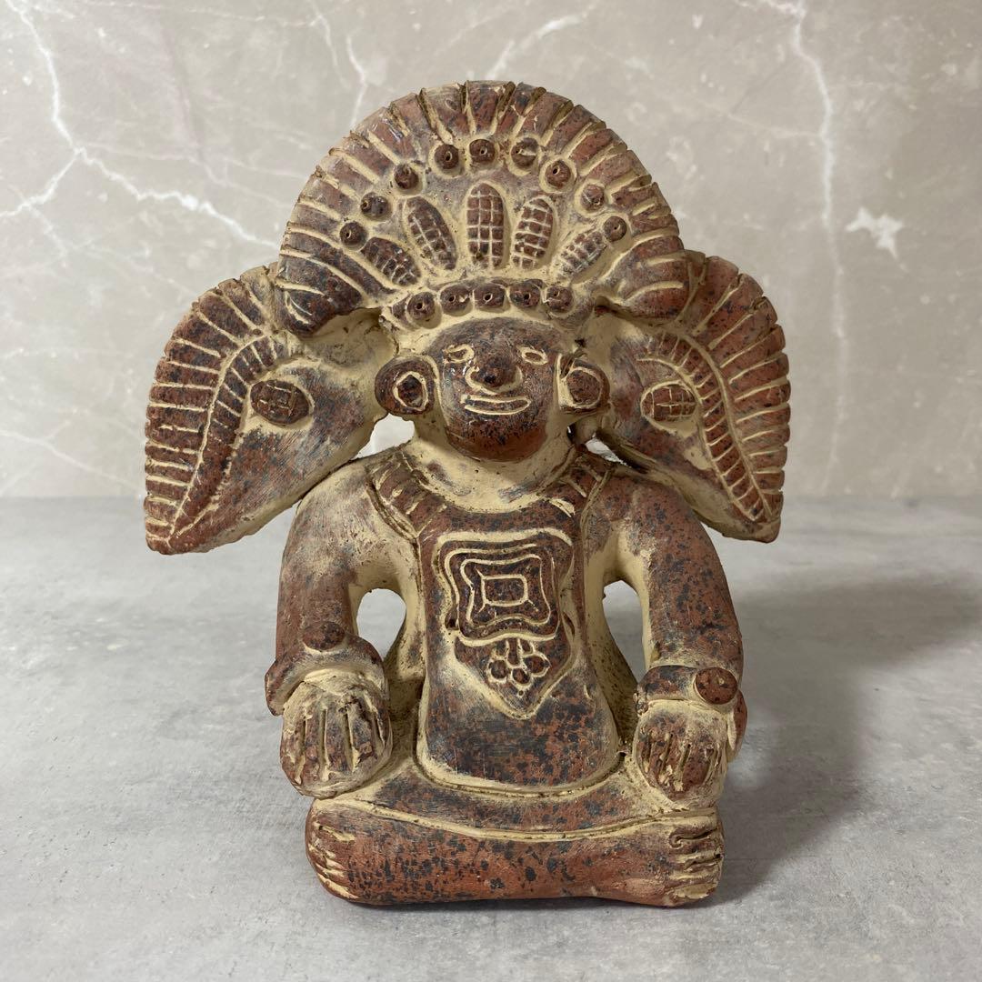 メキシコ　マヤ文明　戦士の土人形　テコラッタ　素焼き　ヴィンテージインテリア メキシコ マヤ文明 戦士の土人形 テコラッタ 素焼き ヴィンテージ